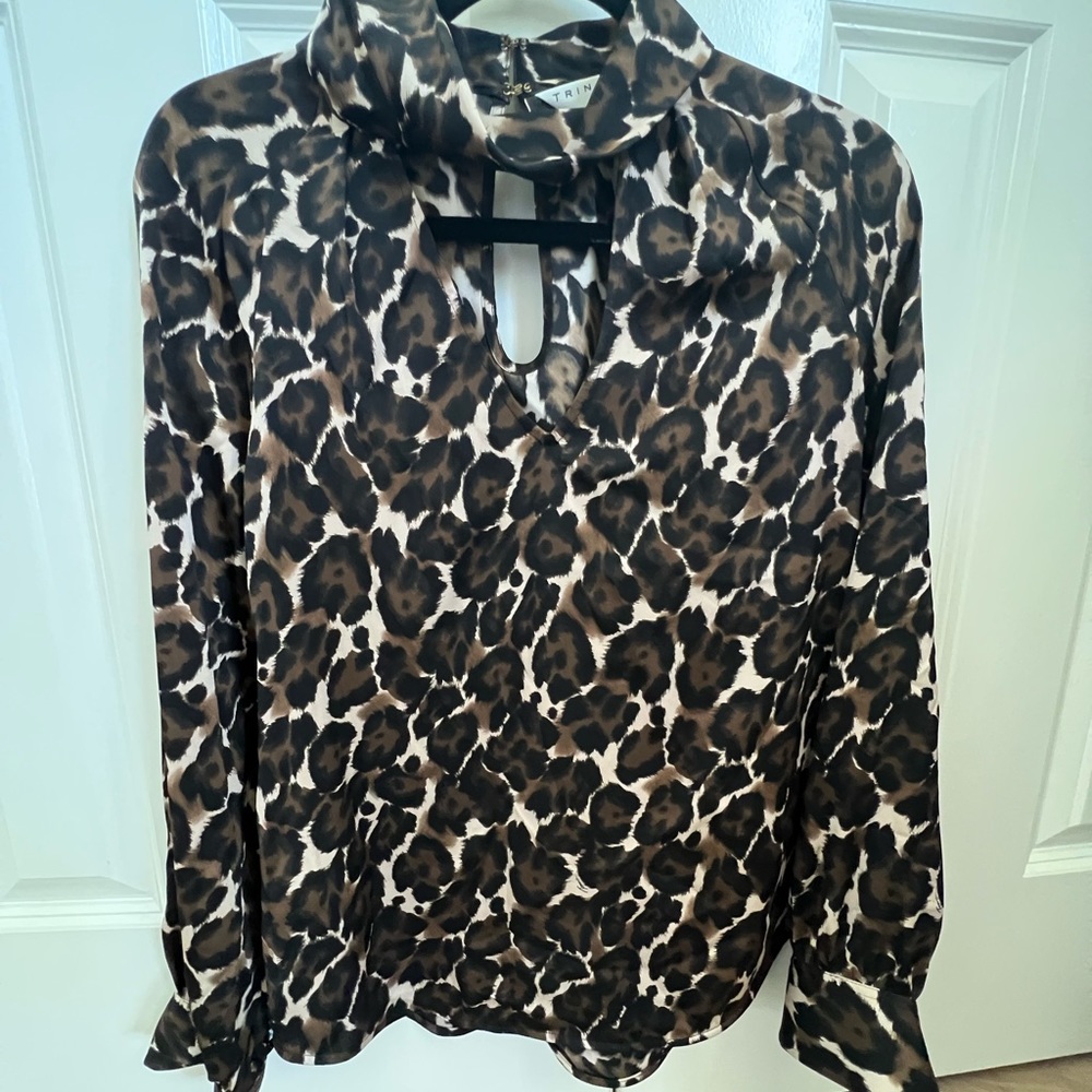 TRINA TURK HIGH NECK CHEETAH BLOUSE